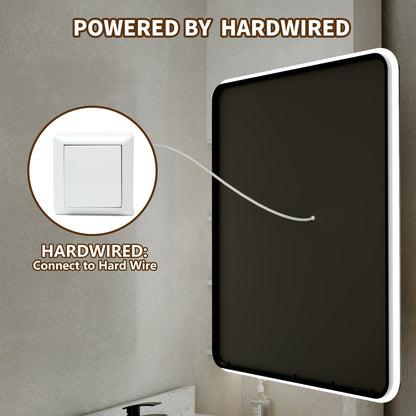 Lumina 48" W x 30" H LED Lighted Bathroom Mirror,High Illuminate, Inner & Outer Lighting,Anti-Fog, Dimmable,Black Frame with Rounded Corners