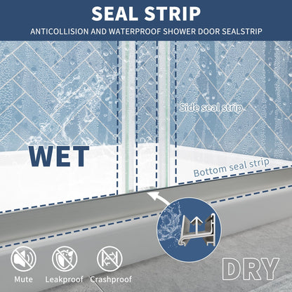 Glide 44-48" x 72" Framed Shower Door in Brushed Nickel,Water Repellent Glass Shower Door,Easy Glide Rollers Sliding Shower Door - ExBriteUSA