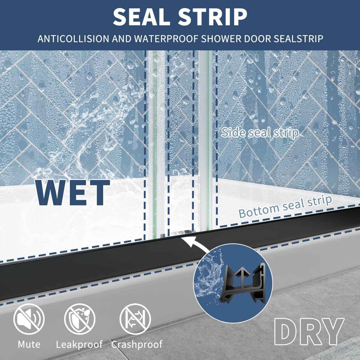 Glide 56-60"W x 70"H Black Frame Clear Tempered Sliding Glass Shower Doors for Bathroom