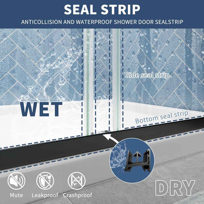 Glide 56-60"W x 70"H Black Frame Clear Tempered Sliding Glass Shower Doors for Bathroom