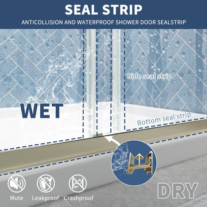 Glide Semi-Frameless Shower Door 56-60 in. W x 70 in. H Bypass Sliding Shower Enclosure,Brushed Gold,Double Sliding Glass Bathroom Doors - ExBriteUSA