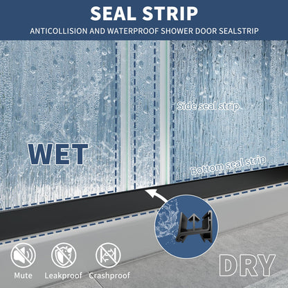 Glide-RA Semi-Frameless Shower Door 56-60 in. W x 70 in. H Bypass Sliding Shower Enclosure,Matte Black,Double Sliding Rain Glass Doors - ExBriteUSA