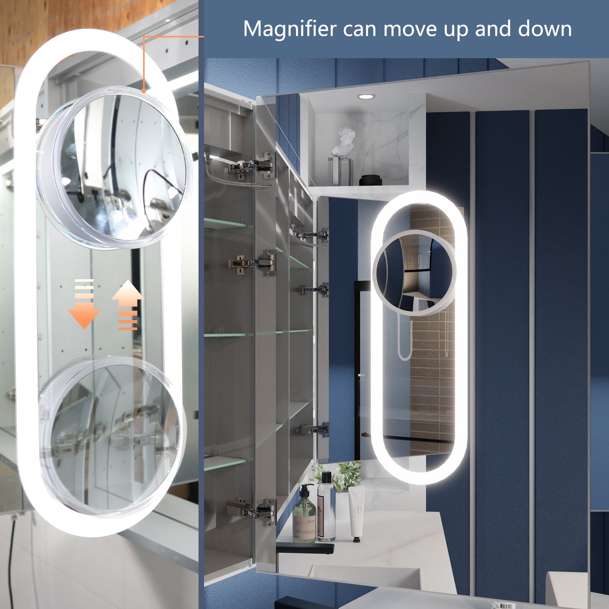 Illusion 72" x 36" LED Lighted Medicine Cabinet with Magnifiers Front and Back Light - ExBriteUSA