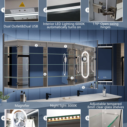 Illusion 72" x 36" LED Lighted Medicine Cabinet with Magnifiers Front and Back Light - ExBriteUSA