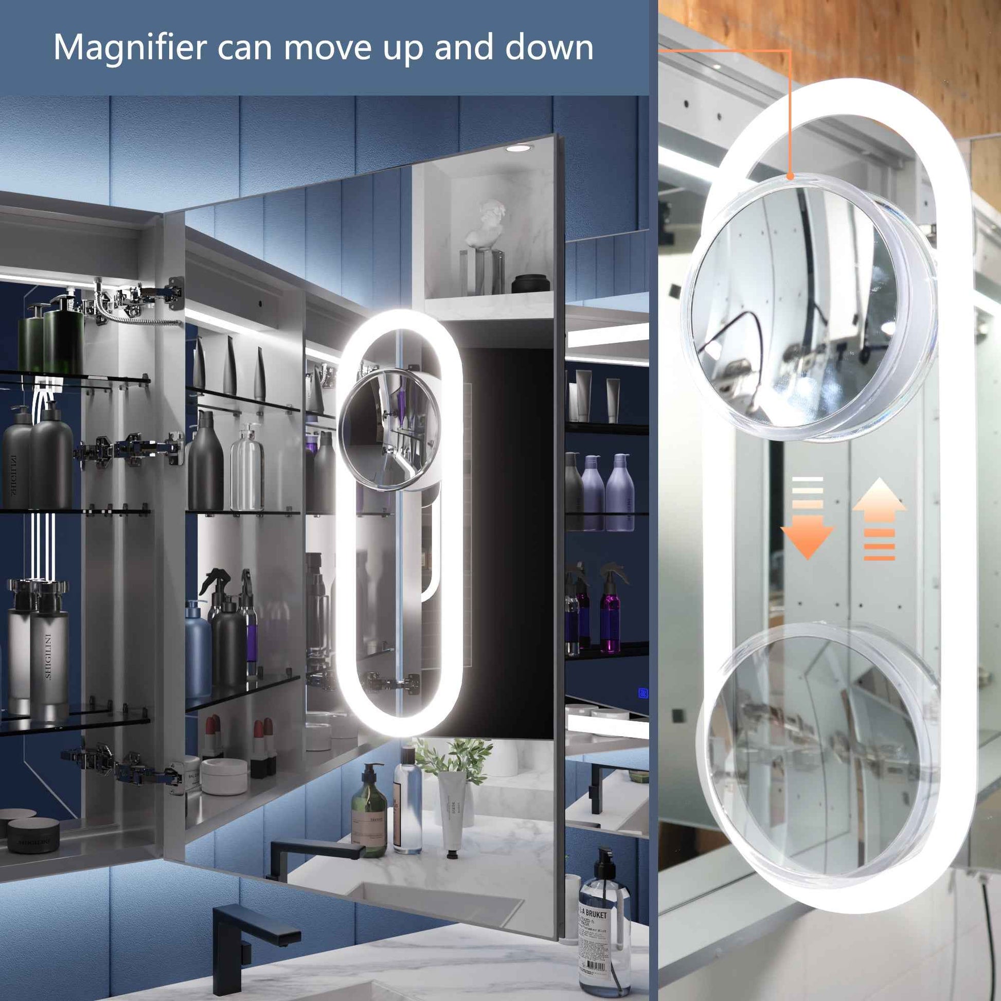 Illusion-B 60" x 36" LED Lighted Inset Mirrored Medicine Cabinet with Magnifiers Front and Back Light -pricedifferent