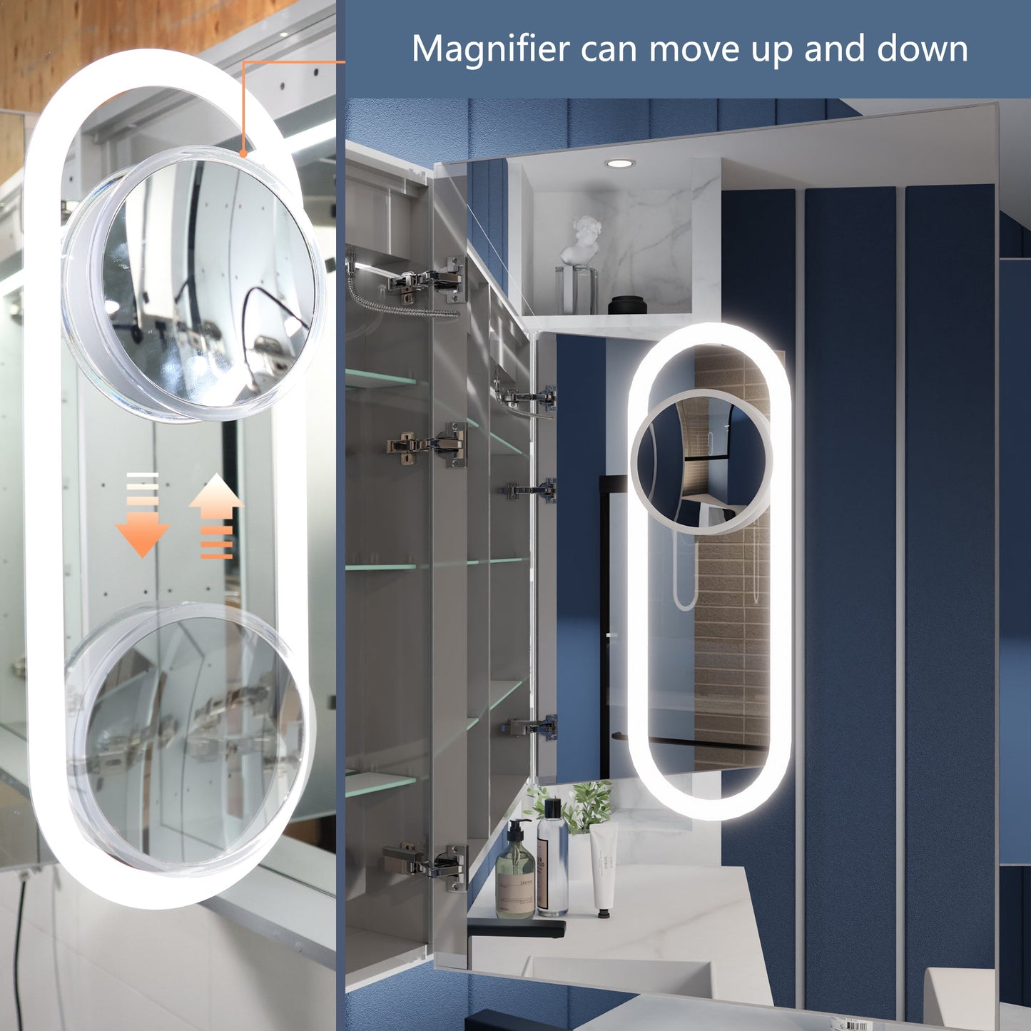 Illusion 72" x 36" LED Lighted Medicine Cabinet with Magnifiers Front and Back Light - ExBriteUSA