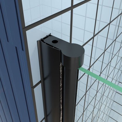 Classy 24-26" W x 72" H small clear glass shower door, hinged pivot, black install, semi-frameless design, bathroom upgrade.