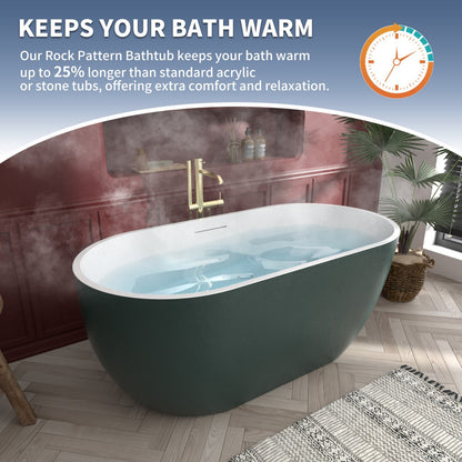 Allsumhome RockX 59" Imitation Natural Stone Freestanding Bathtub,Avocado green,Stone Touch,Scratch-proof,Large Overflow Port - ExBriteUSA