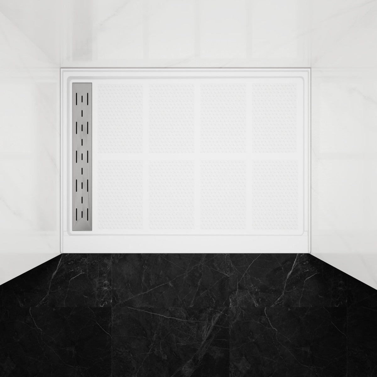 Pequod-L Shower Base, 48"x 36", Shower Pan,White with Brushed Nickel Cover,Left - ExBriteUSA