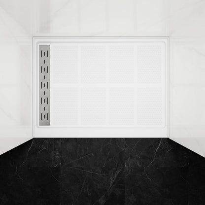 Pequod-L Shower Base, 48"x 36", Shower Pan,White with Brushed Nickel Cover,Left - ExBriteUSA