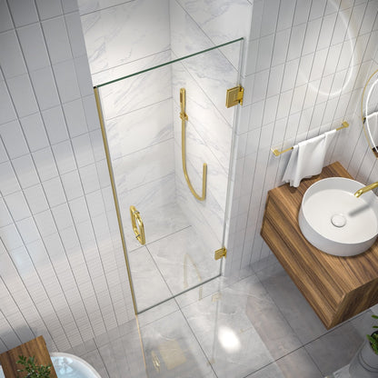 Valor 24"x72" Frameless Shower Door in Brush Gold,Water Repellent Glass with Seal Strip Parts and Handle,Glass Hinged Shower Door