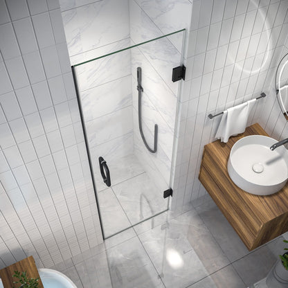 Valor Shower Door 24in.W x 72in.H Frameless Hinged Shower Door,Shower Room Glass Door with Clear Tempered Shower Glass Panel,Black