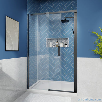 Lock Adjustable 44-48"W x 74"H Sliding Glass Shower Door with 8mm Clear Tempered Glass,Stainless Steel Hardware Mattel Black,Rectangle Shower Door