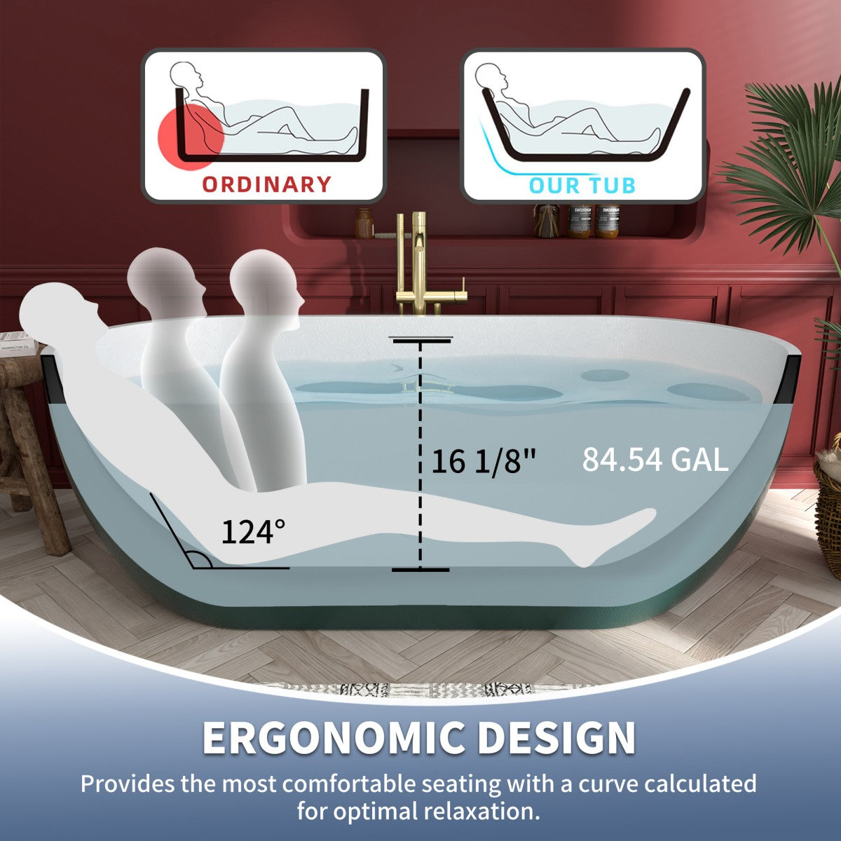 Allsumhome RockX 67" Imitation Natural Stone Freestanding Bathtub,Stone Touch,Avocado green,Scratch-proof,Large Overflow Port - ExBriteUSA