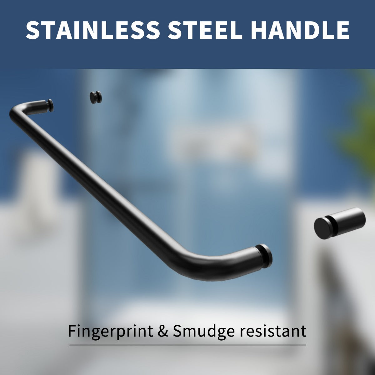 Stainless steel handle for Glide sliding glass shower doors, fingerprint and smudge resistant.