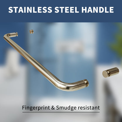 Glide Semi-Frameless Shower Door 56-60 in. W x 70 in. H Bypass Sliding Shower Enclosure,Brushed Gold,Double Sliding Glass Bathroom Doors - ExBriteUSA