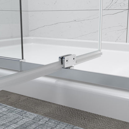 Flexi 44-48"x71" Frameless Shower Door in Brushed Nickel,Water Repellent Glass with Seal Strip Parts and Handle,6mm Glass Shower Door - ExBriteUSA