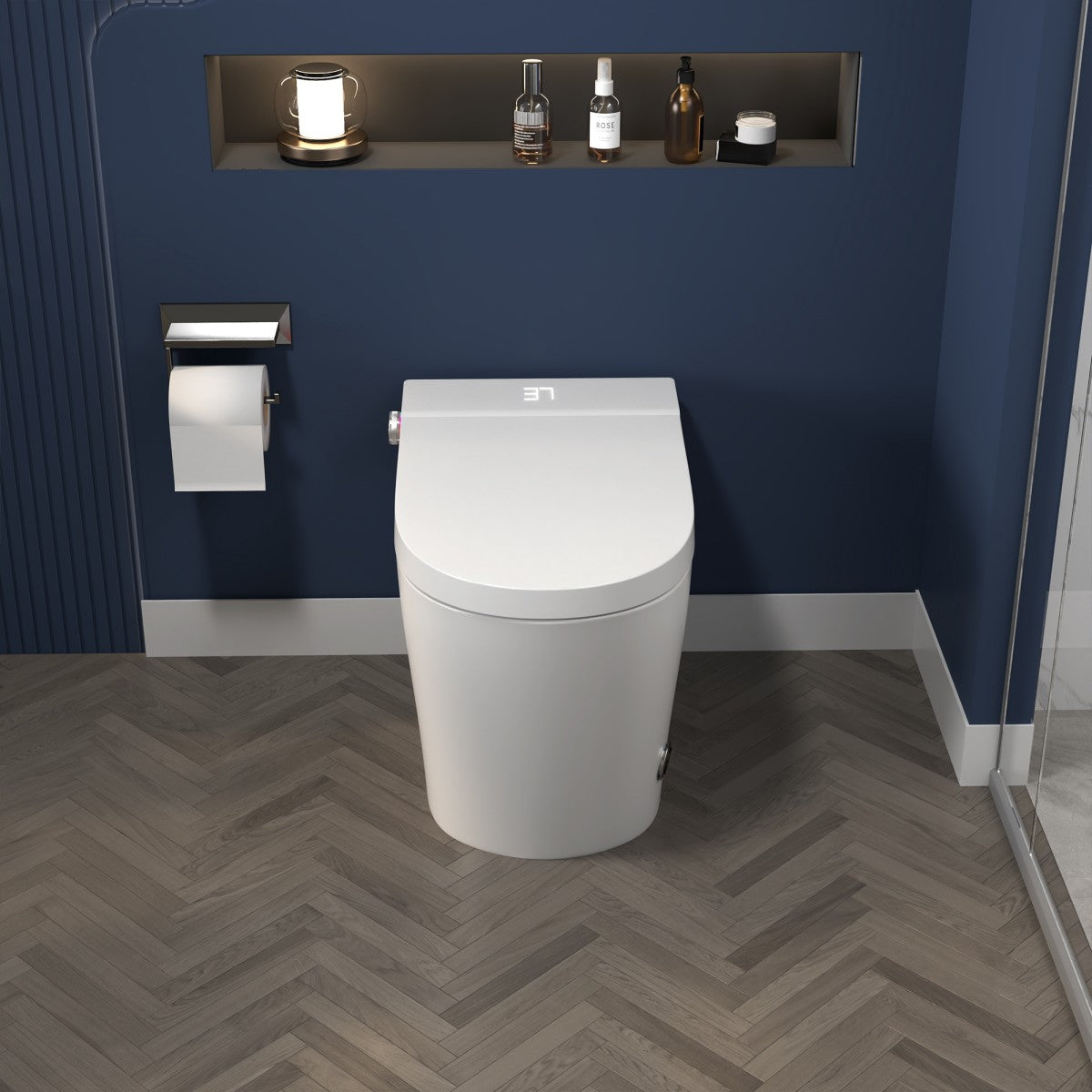 Exbrite Smart Toilet With Foot Sensing Open Cover & Seat, No Water Pressure Limitation, Night Light, Leakage Protection, Side Knob With Multiple Controls, Remote Control, Auto Flushing, White Screen - ExBriteUSA