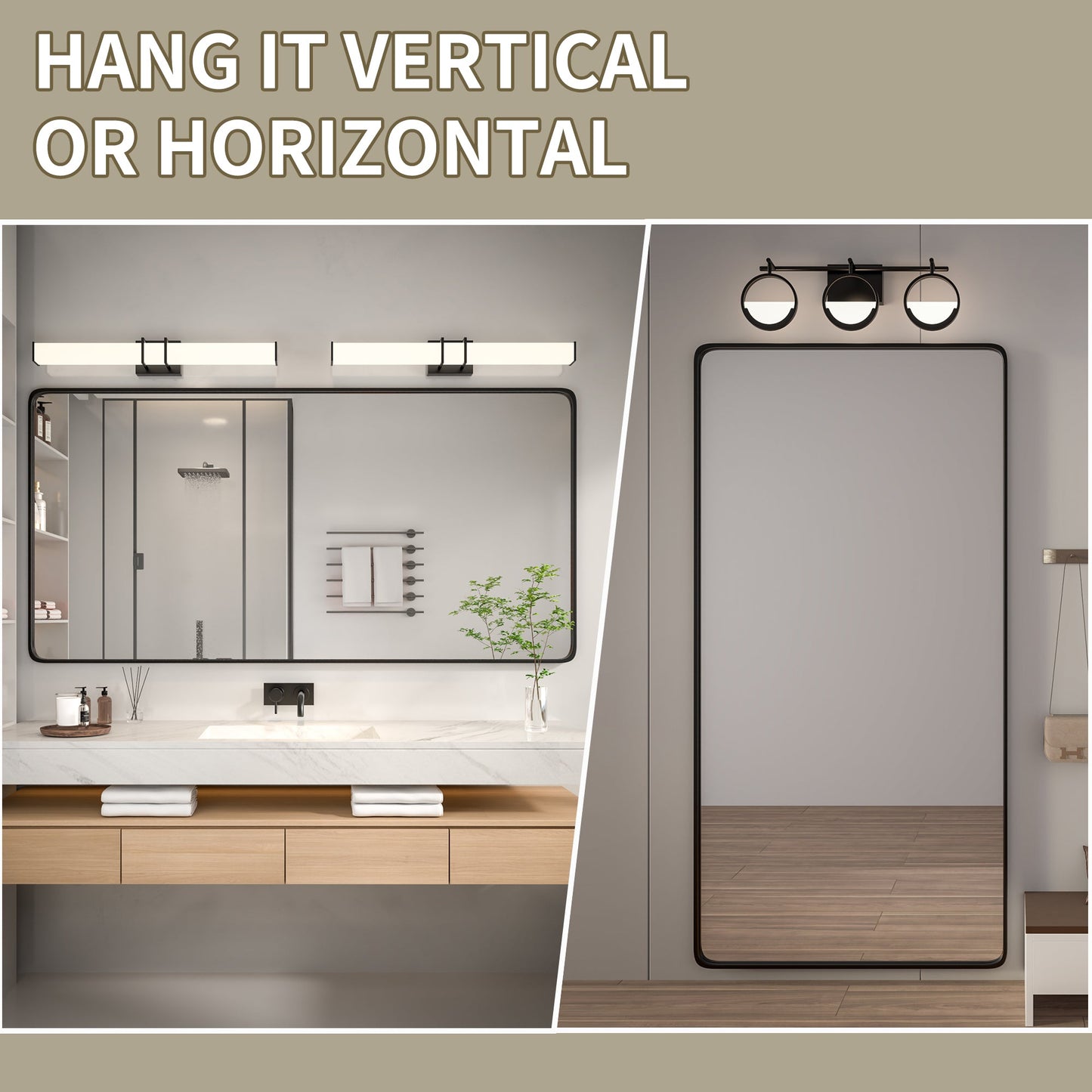 Noir 40" x 32" Vanity Mirror �C Modern, Elegant, Rectangular Wall Mirror with Tempered Glass, Shatterproof, Rust-Resistant, Matte Black Frame for Bathroom, Living Room & Hallway - ExBriteUSA