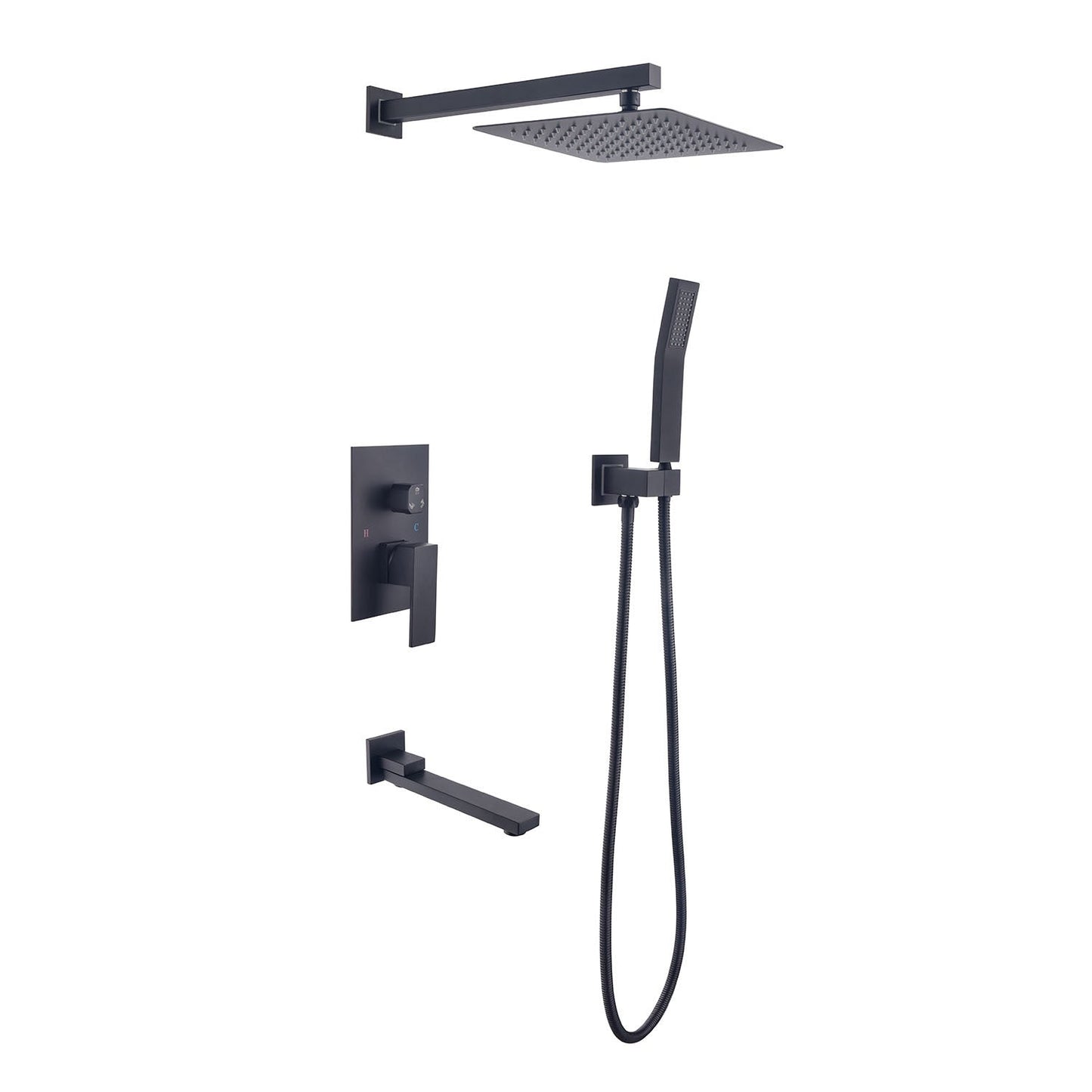 4PSQ-L Exbrite 10' Rain Shower Head Systems Wall Mounted Shower,Matte Black - ExBriteUSA