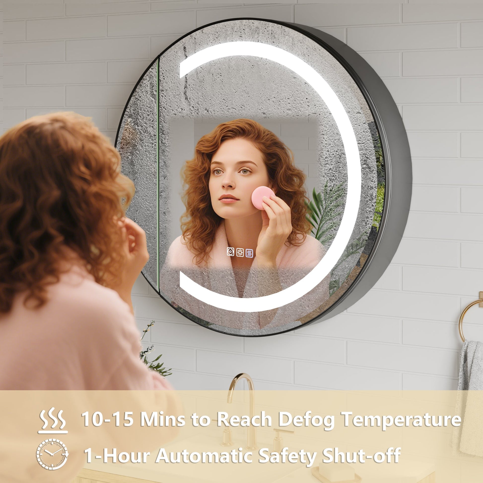 Hola 30" Round LED Medicine Cabinet �C Black Frame, Anti-Fog, Dimmable Lighting, Surface Mount - ExBriteUSA