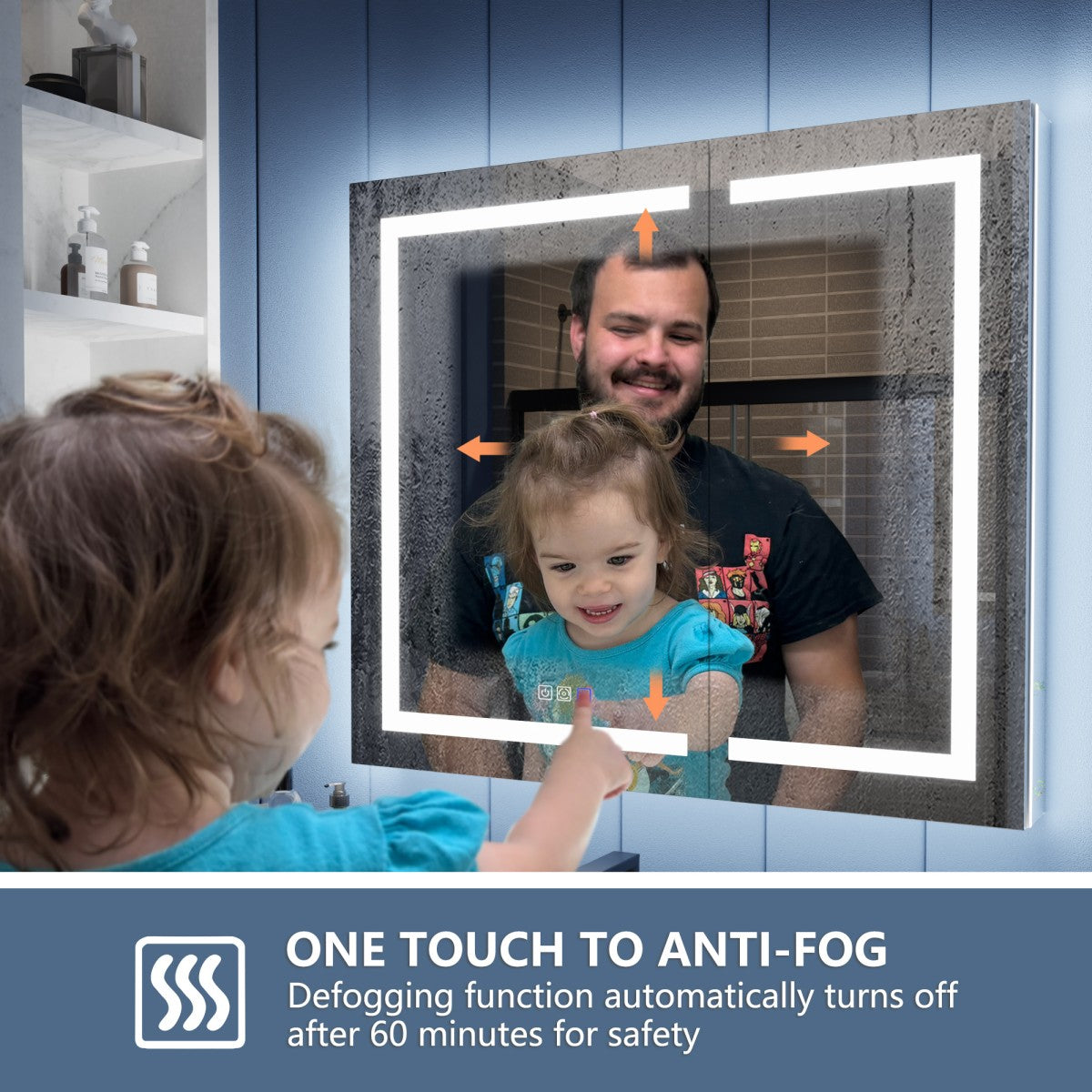 Illusion-B 42" x 36" LED Lighted Inset Mirrored Medicine Cabinet with Magnifiers Front and Back Light