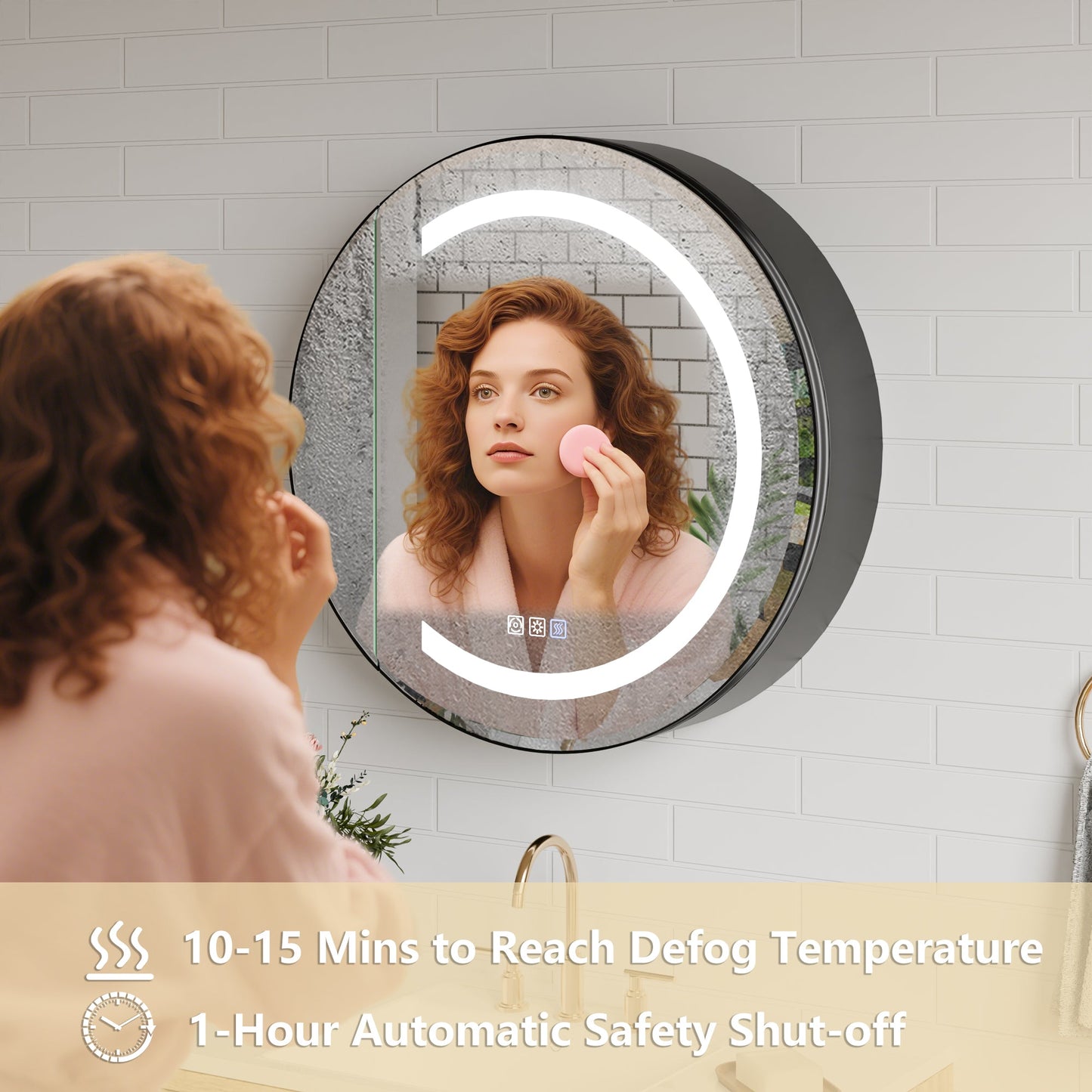 Hola 24" Round LED Medicine Cabinet �C Black Frame, Anti-Fog, Dimmable Lighting, Surface Mount - ExBriteUSA