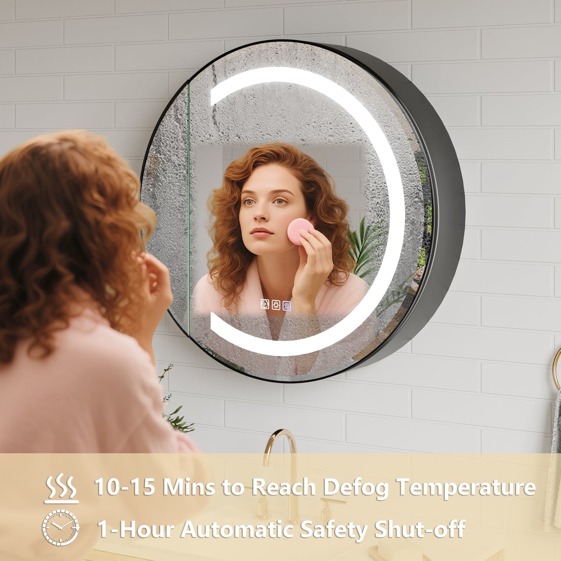 Hola 26" Round LED Medicine Cabinet �C Black Frame, Anti-Fog, Dimmable Lighting, Surface Mount - ExBriteUSA