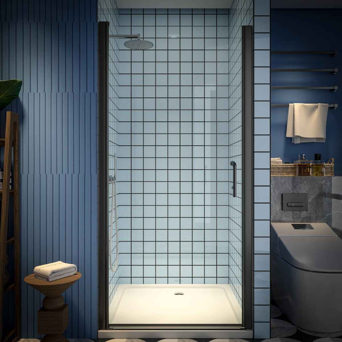 Classy 36-38" W x 72" H Pivot Semi-Frameless Glass Shower Door in Black