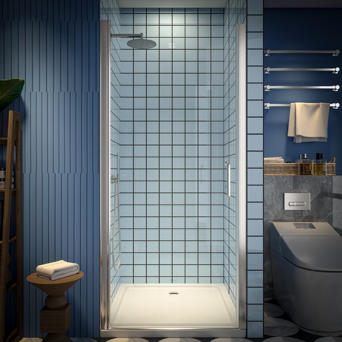 Classy 34-36" W x 72" H Hinged Pivot Semi-Frameless Shower Door Brushed Nickel Install Glass Shower Door - ExBriteUSA