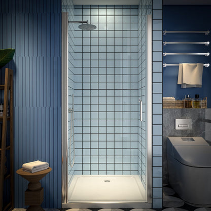 Classy 34-36" W x 72" H Hinged Pivot Semi-Frameless Shower Door Brushed Nickel Install Glass Shower Door - ExBriteUSA
