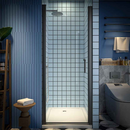 Classy 30-32" W x 72" H Pivot Shower Door Semi-Frameless Matte Black Hinged Glass Shower Door with Handle
