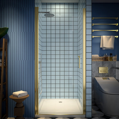 Classy 34-36"x72" Frameless Shower Door in Brush Gold,Water Repellent Glass with Seal Strip Parts and Handle,6mm Glass Shower Door - ExBriteUSA