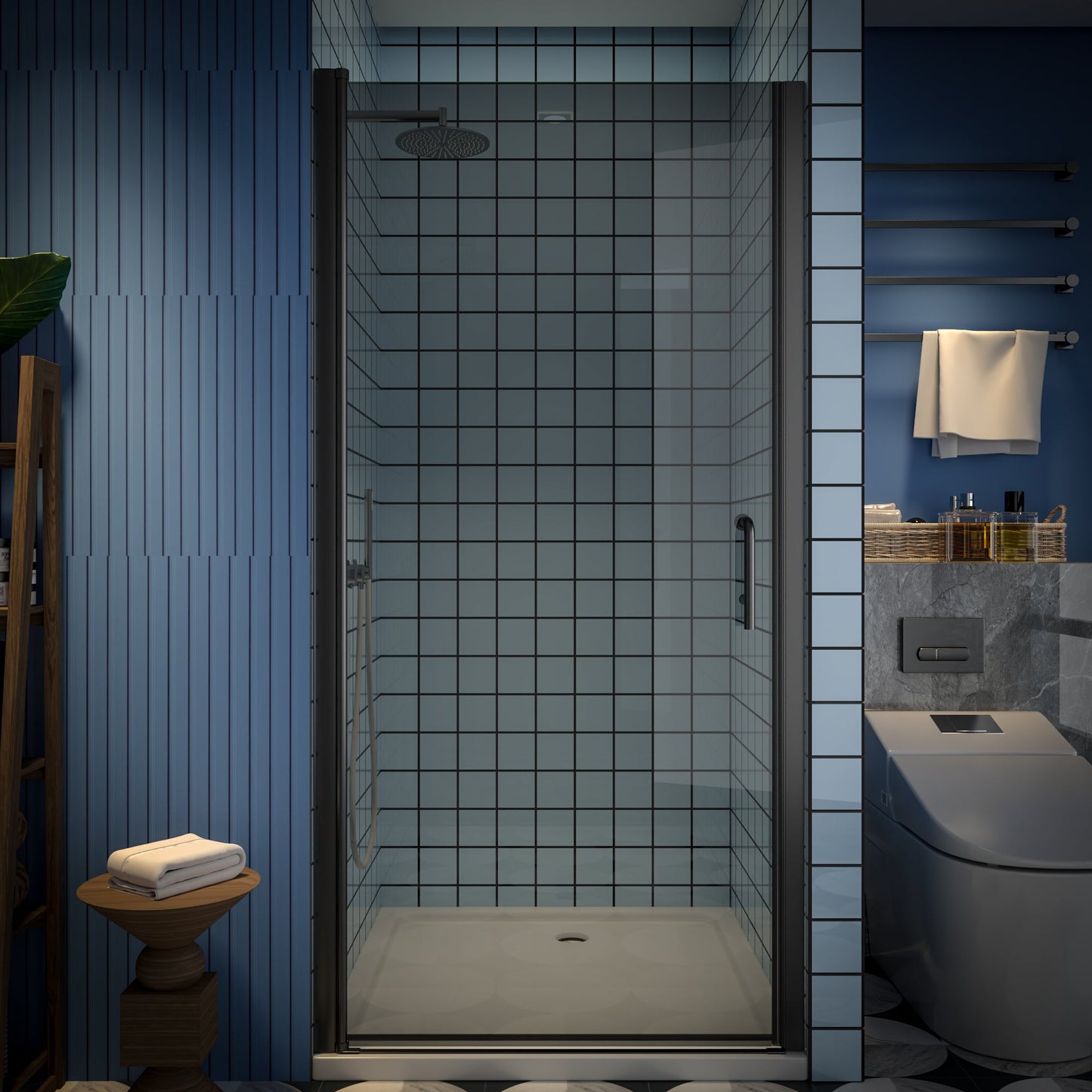 Classy-G 36-37.3" W x 72" H Pivot Frameless Shower Door Matte Black Smoke Gray Glass Shower Door with Handle