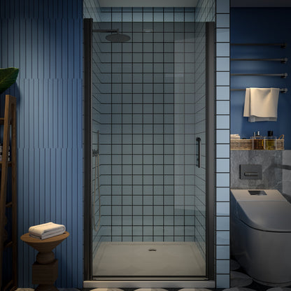 Classy-G 36-37.3" W x 72" H Pivot Frameless Shower Door Matte Black Smoke Gray Glass Shower Door with Handle