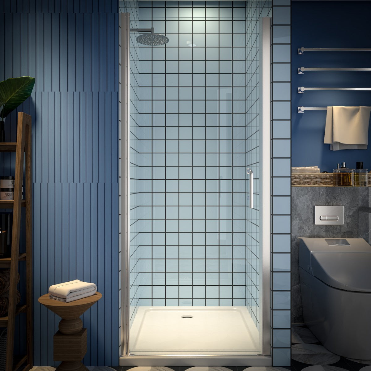 Classy 32-34" W x 72" H Pivot Shower Door Semi-Frameless Hinged In Nickel Install Glass Shower Door - ExBriteUSA