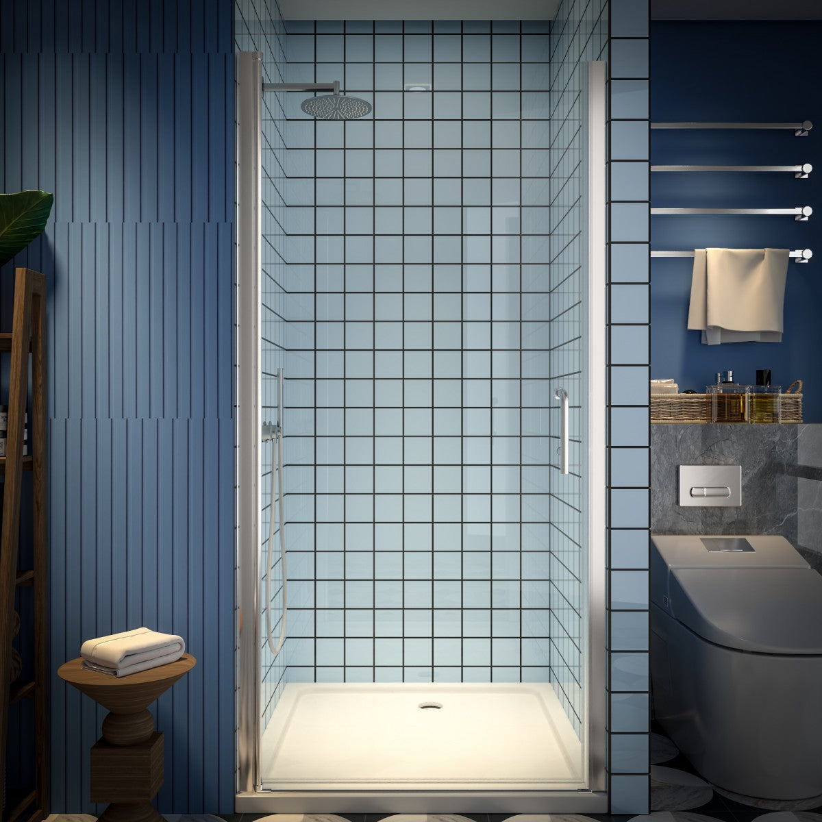 Classy 36-38" W X 72" H Pivot Semi-Frameless Glass Shower Door,Pivot Swing Shower Doors,Brushed Nickel,Clear Tempered Glass - ExBriteUSA