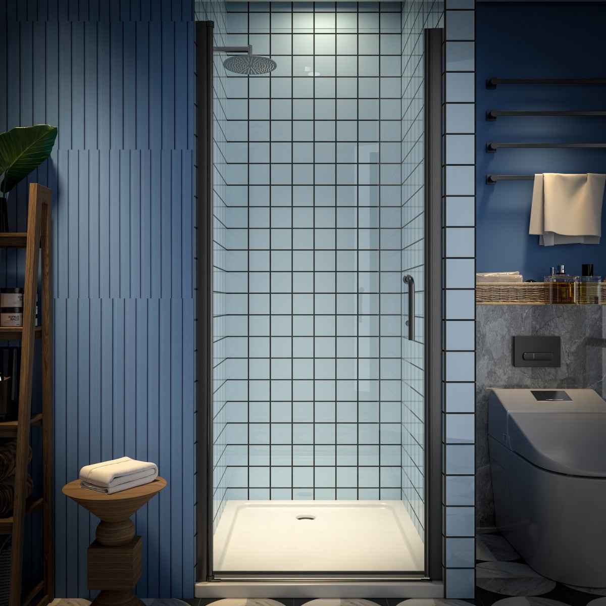 Classy 32-34" W x 72" H Pivot Shower Door Semi-Frameless Hinged in Matte Black Install Glass Shower Door