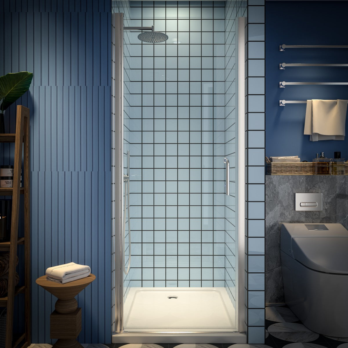 Classy 30-32" W X 72" H Pivot Shower Doors Semi-Frameless Nickel Hinged Glass Shower Door With Handle - ExBriteUSA