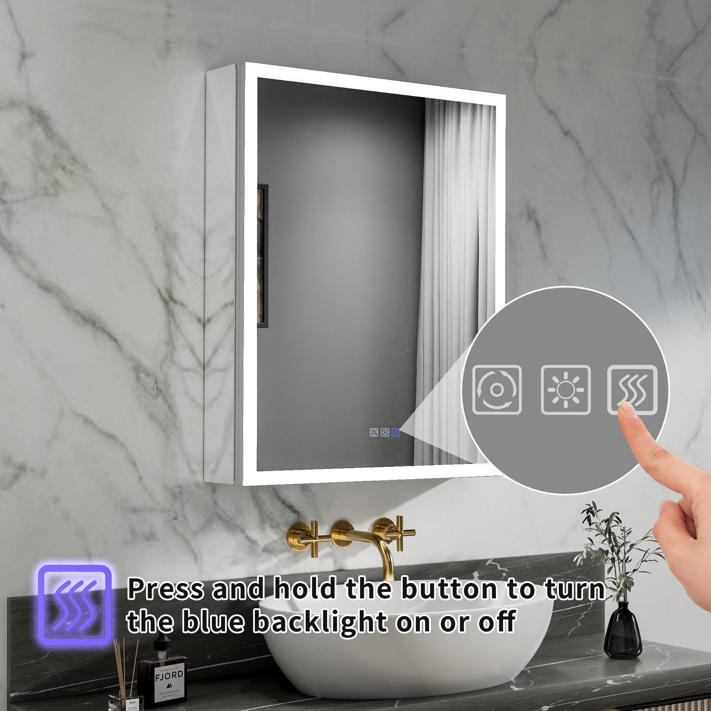 ExBrite 24"W x 30"H LED Medicine Cabinet with Anti-Fog, Stepless Color Temperature and Dimming, Adjustable Shelves, Aluminum Frame, Recessed or Surface Mount, Hinge on Left - ExBriteUSA