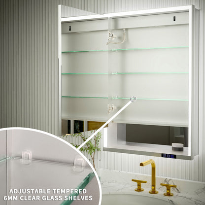 Ample 24" W x 36" H Recessed Medicine Cabinet with Mirror and Lights - Chrome Finish & Shelves for Bathroom