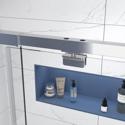 Flexi 44-48"x71" Frameless Shower Door in Brushed Nickel,Water Repellent Glass with Seal Strip Parts and Handle,6mm Glass Shower Door - ExBriteUSA