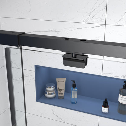 Flexi 38-42"x71" Frameless Shower Door in Matte Black,Tempered Glass with Seal Strip Parts and Handle,6mm Glass Shower Door - ExBriteUSA