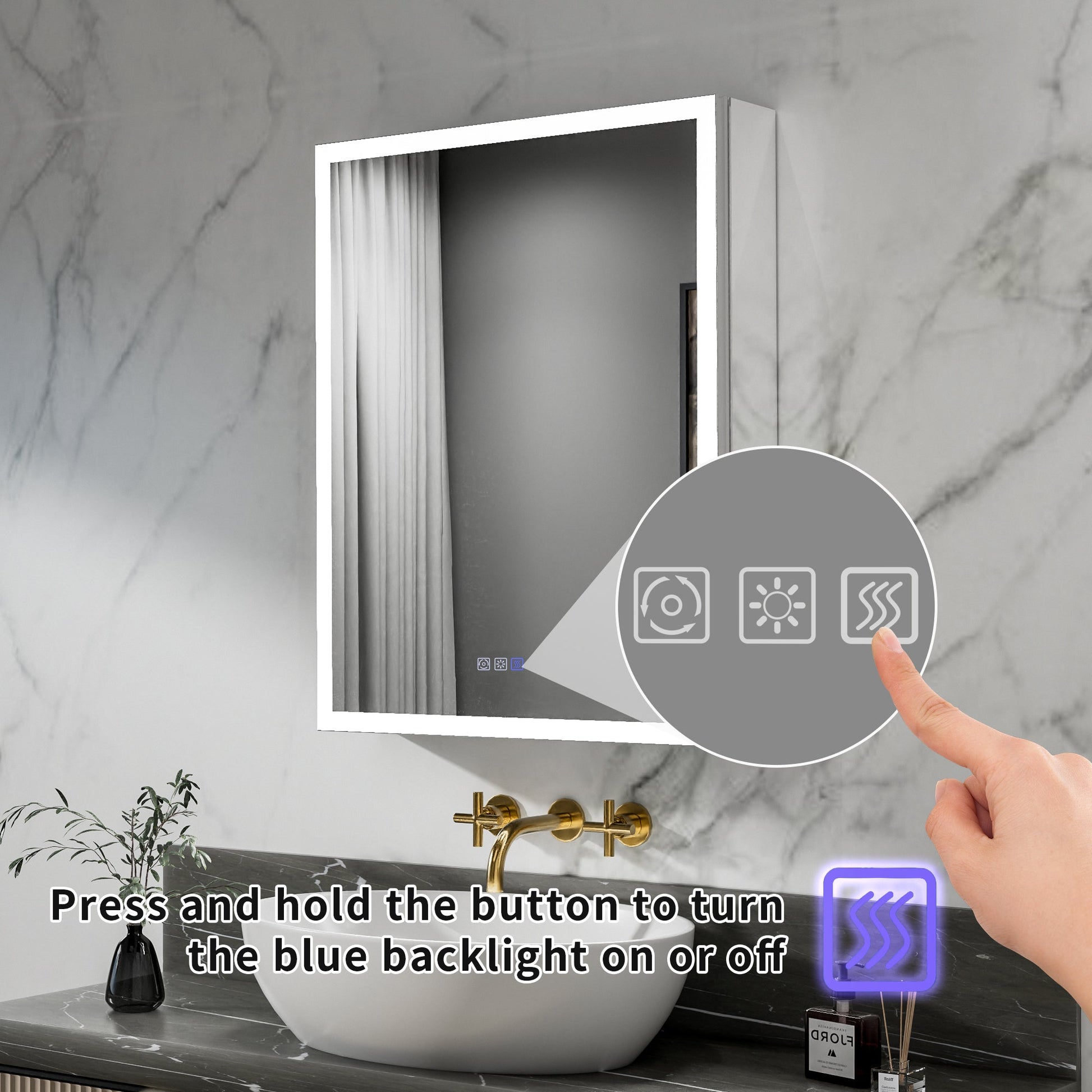 ExBrite 24"W x 30"H LED Medicine Cabinet with Anti-Fog, Stepless Color Temperature and Dimming, Adjustable Shelves, Aluminum Frame, Recessed or Surface Mount, Hinge on Right - ExBriteUSA