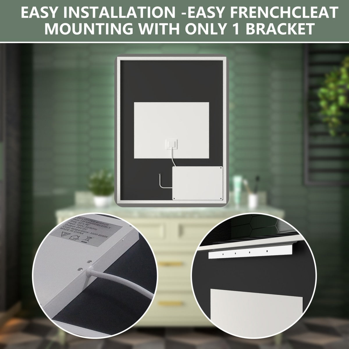 Brivaro 24" x 32" Backlit LED Bathroom Mirror with Nano-Tempered Glass, Anti-Fog, Dimmable, 3 Lighting Modes