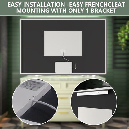 Brivaro 55" x 36" Backlit LED Bathroom Mirror with Nano-Tempered Glass, Anti-Fog, Dimmable, 3 Lighting Modes