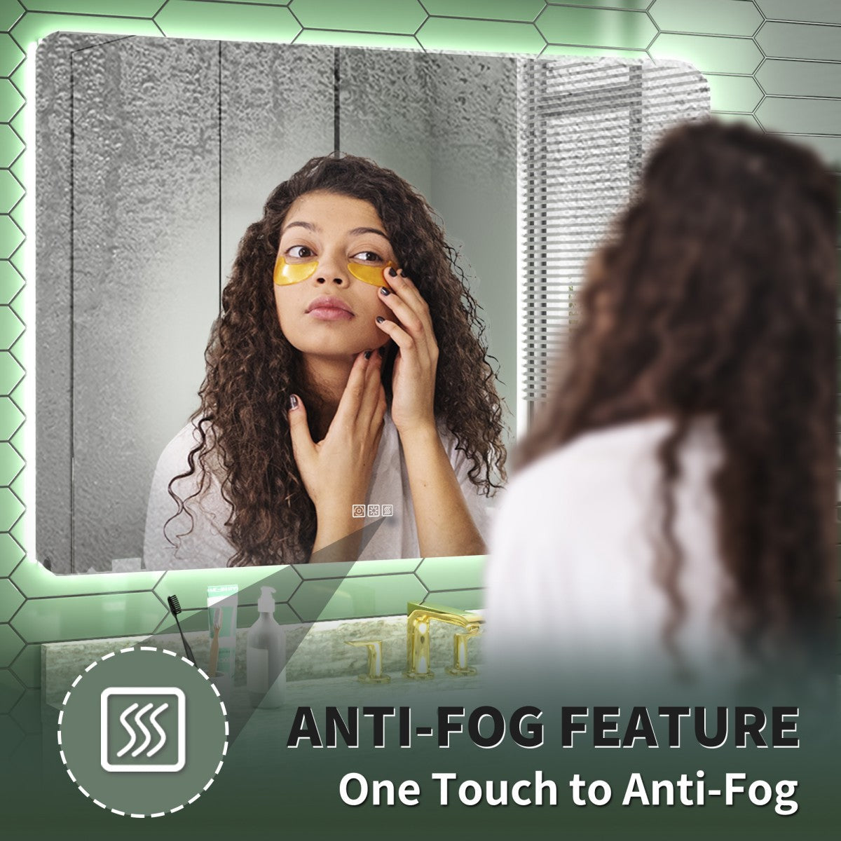 Brivaro 55" x 36" Backlit LED Bathroom Mirror with Nano-Tempered Glass, Anti-Fog, Dimmable, 3 Lighting Modes