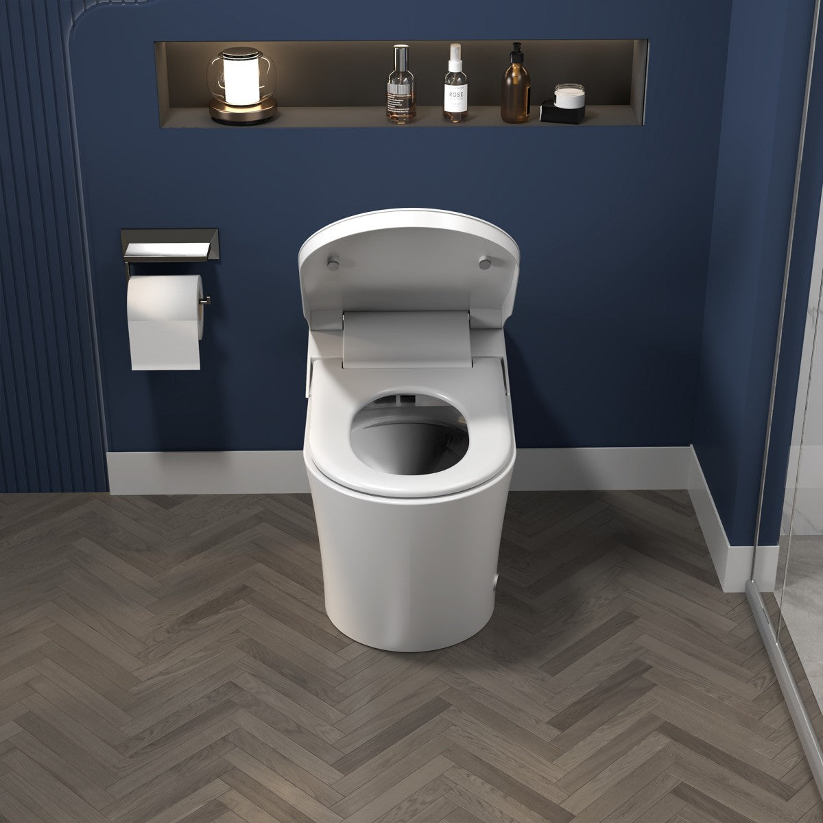 Exbrite Smart Toilet With Foot Sensing Open Cover & Seat, Buttons Control, Night Light, Leakage Protection, Side Knob With Multiple Controls, Remote Control, Auto Flushing, White Screen - ExBriteUSA