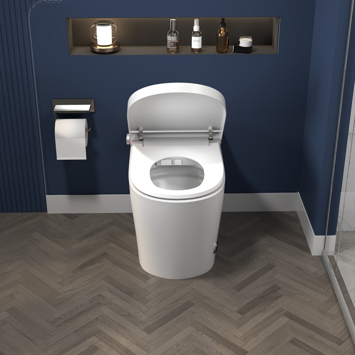 Exbrite Smart Toilet With Foot Sensing Open Cover & Seat, No Water Pressure Limitation, Night Light, Leakage Protection, Side Knob With Multiple Controls, Remote Control, Auto Flushing, White Screen - ExBriteUSA