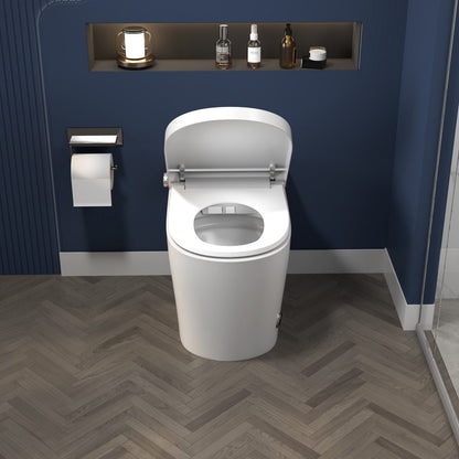 Exbrite Smart Toilet With Foot Sensing Open Cover & Seat, No Water Pressure Limitation, Night Light, Leakage Protection, Side Knob With Multiple Controls, Remote Control, Auto Flushing, White Screen - ExBriteUSA